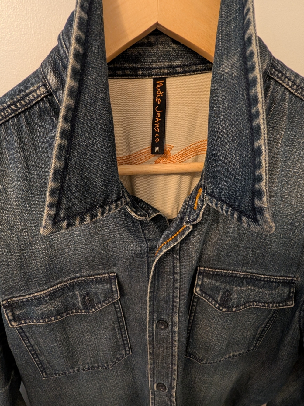 Nudie Jeans Co. Sz M Gunnar Blue Denim Shirt "Darker Shade"